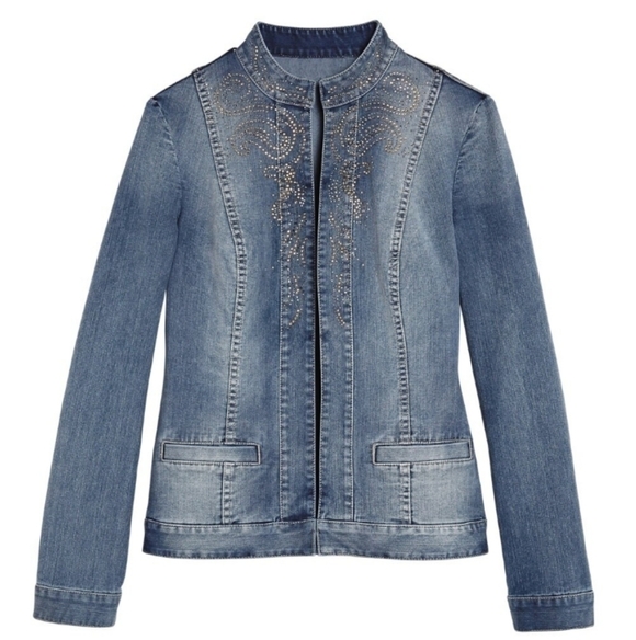 Chico's Jackets & Blazers - Chico's Golden Paisley Denim Jacket Chico's Size - 0 (4/Small)